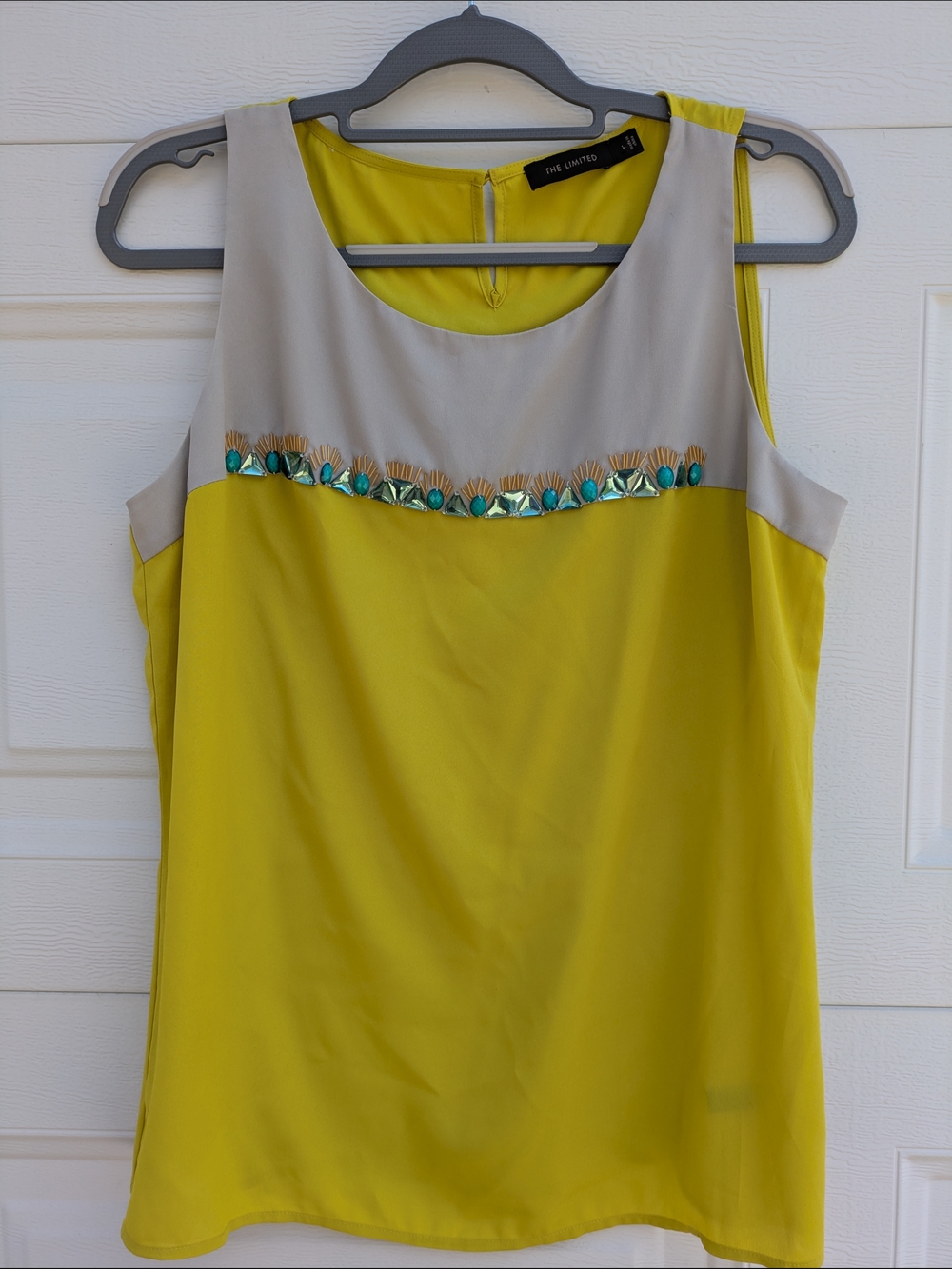 The Limited Yellow & Light Ash Beaded Scoop Neck Tank, Size L